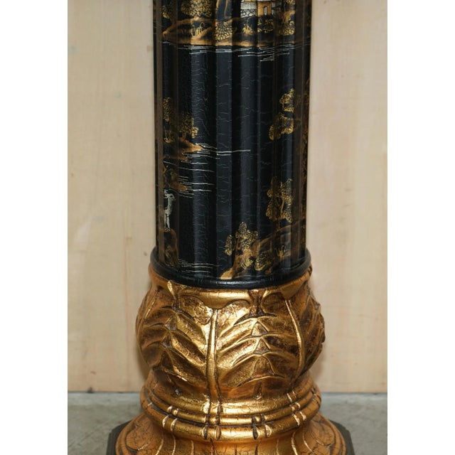 1920s Chinese Neoclassical Style Chinoiserie Lacquered Torcheres Columns, 1920s, Set of 2 For Sale - Image 5 of 11
