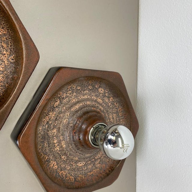 Brown Ceramic Sputnik Wall Lights from Pan Keramik, Germany, 1970s, Set of 3 For Sale - Image 9 of 18
