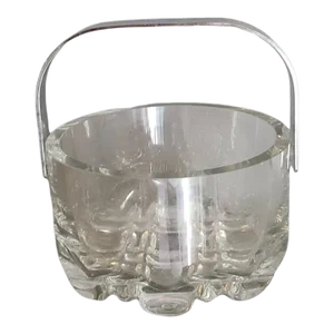 Orrefors Mid-Century Modern Heavy Crystal Ice Bucket Chrome Handle