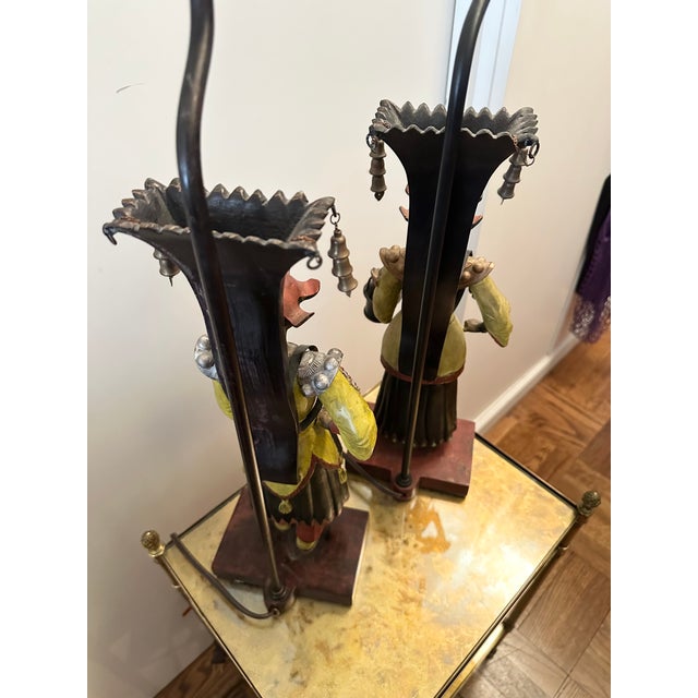 Pair of Mid 20th Century Chinoiserie Figural Table Lamps For Sale - Image 4 of 13