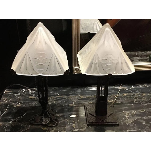Art Deco Wrought Iron Table Lamps from Degué, 1920s, Set of 2 For Sale - Image 3 of 15