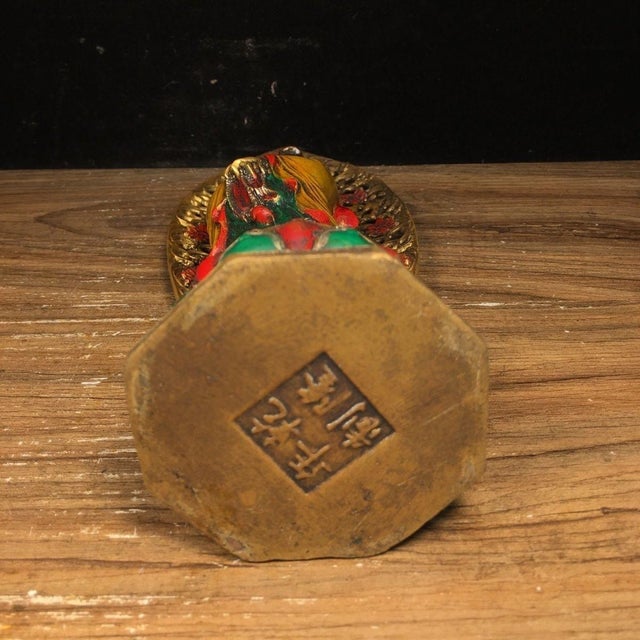 Bronze Late 19th Century Polychrome Bronze Guanyin Statue With Aureole, 940g For Sale - Image 8 of 9