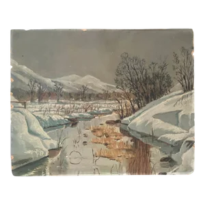 Early 20th Century Winter Scene Oil Painting on Board