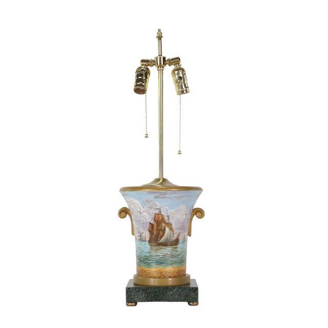 Early 21st Century Vintage Hand-Painted Nautical-Themed Wooden Urn-Shaped Table Lamps - Pair For Sale - Image 5 of 12