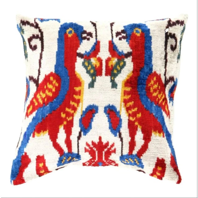 Red Contemporary Velvet Ikat Bohemian Throw Pillow For Sale - Image 8 of 8