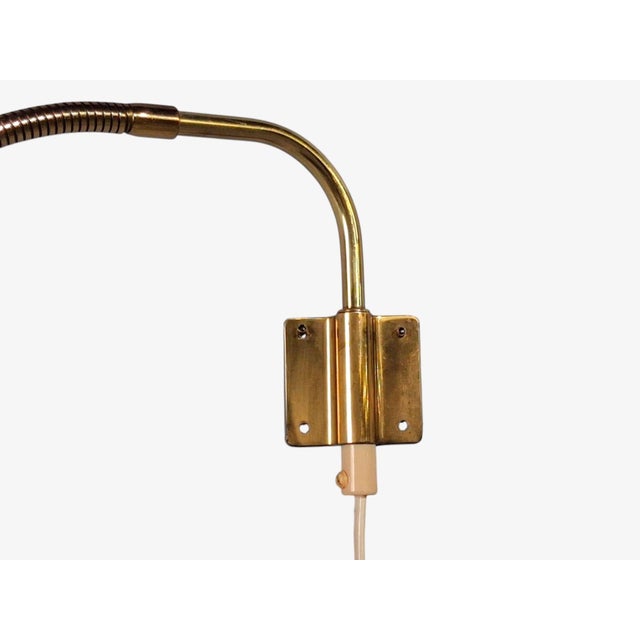 1950s Mid-Century Modern Ajh, Swedish Modern, Adjustable Wall Light, Brass, Pleated Fabric For Sale - Image 12 of 14