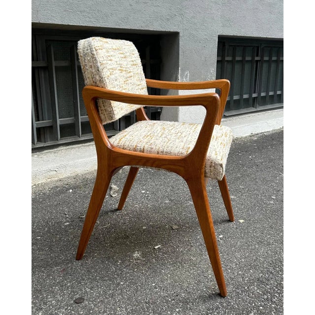 Mid-Century Modern Set of Armchairs with Dark Wood Frame and White Bouclé Fabric, 2000s For Sale - Image 3 of 18
