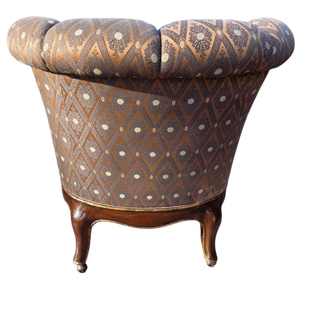 Marge Carson Boudoir Lounge Accent Chair French Tuffed Wingback Armchair Regency For Sale - Image 10 of 11