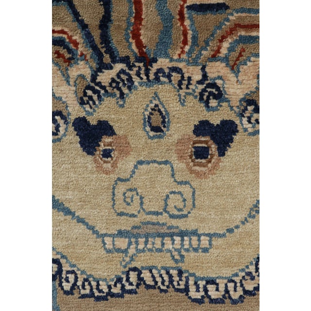 Textile Rug & Kilim’s Classic Tiger Pictorial Rug in Beige and Blue Tones For Sale - Image 7 of 7