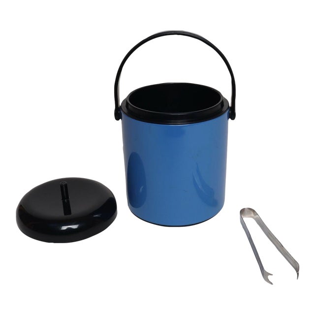 Vintage Japanese Crown Corning "Thermique" Sky Blue Ice Bucket/Pail With Tongs For Sale