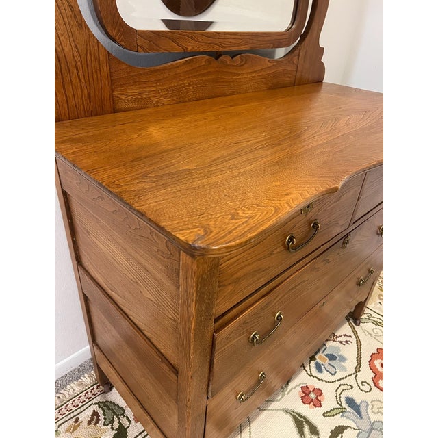 Antique American Quarter-Sawn Oak Dresser With Tilting Mirror, Circa 1900 For Sale - Image 10 of 12