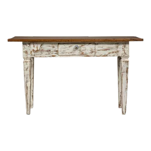 Farmhouse Chic White Distressed Sofa Table with Single Drawer and Tapered Legs