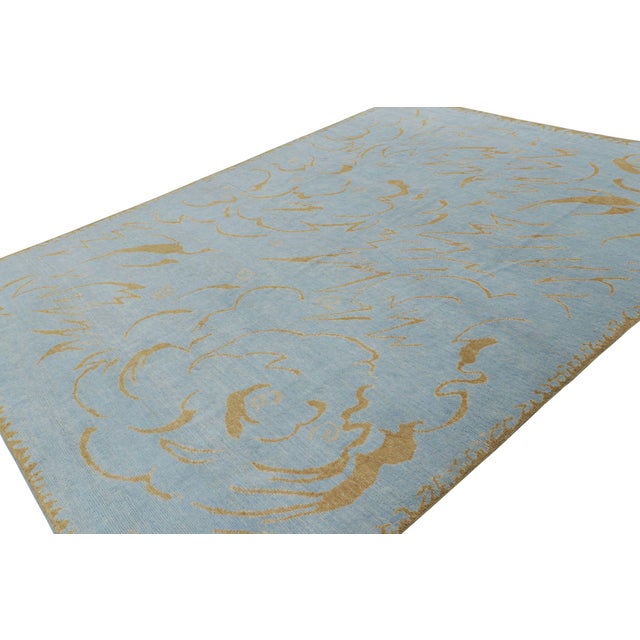 2010s Rug & Kilim’s French Art Deco Style Rug in Blue With Gold Geometric Patterns For Sale - Image 5 of 7