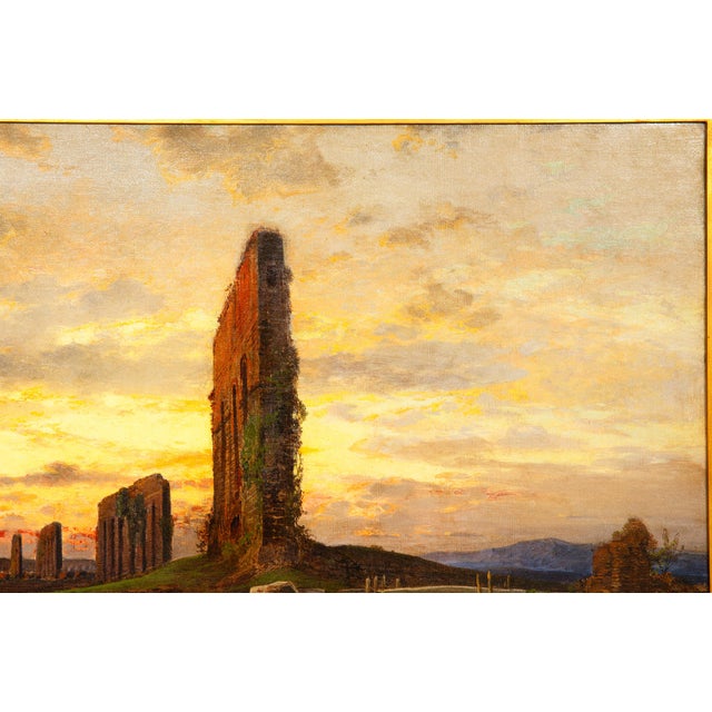 Green Italian Landscape Painting “View of Roman Campagna Ruins” by Hermann Corrodi For Sale - Image 8 of 18