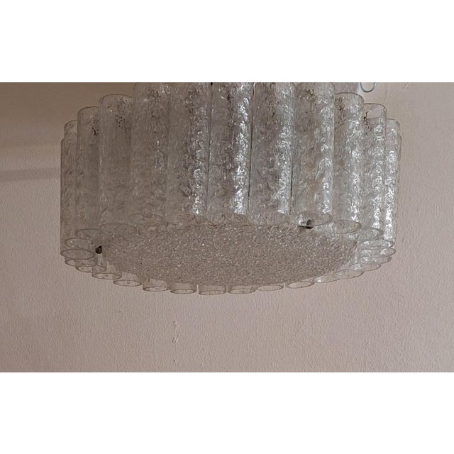 Cream Flat Vintage German Ceiling Lamp with Metal Housing and Ice Glass Shades from Doria, 1970s For Sale - Image 8 of 13