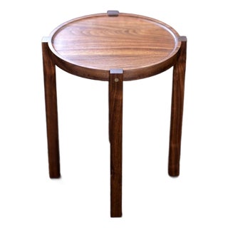 Small Contemporary Walnut Wood Side Table With Bronze Details For Sale