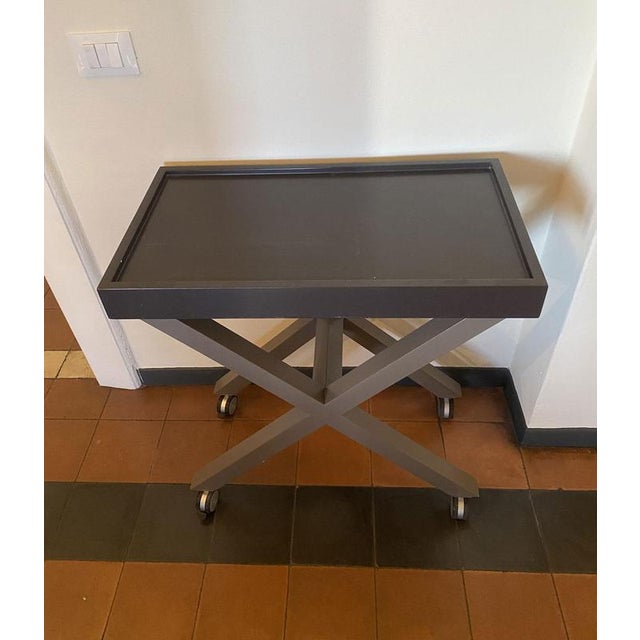 Black Lacquered Wooden Bar Cart with Tray, Italy, 1980s For Sale - Image 8 of 13