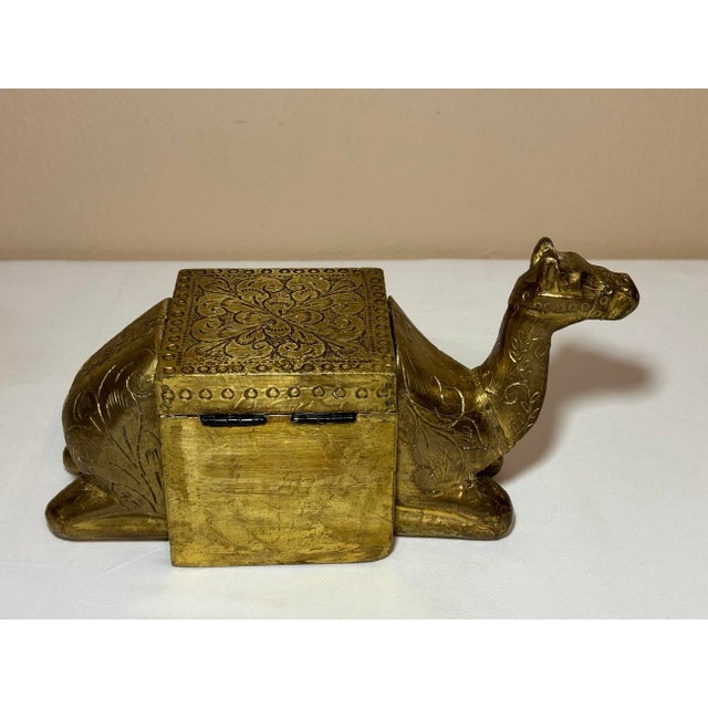 Wood Handmade Brass Clad Wood Camel Figurine Trinket Box For Sale - Image 7 of 12