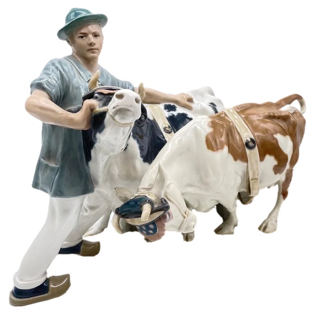 Large Art Nouveau Figurine of Farmer with Oxen from Meissen For Sale