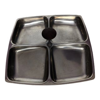 1960s Arthur Salm Vintage Stainless Nut Tray With Teak Handle For Sale
