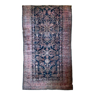 Antique Botanical Navy & Pink Rug 11.3 x 19.4 For Sale