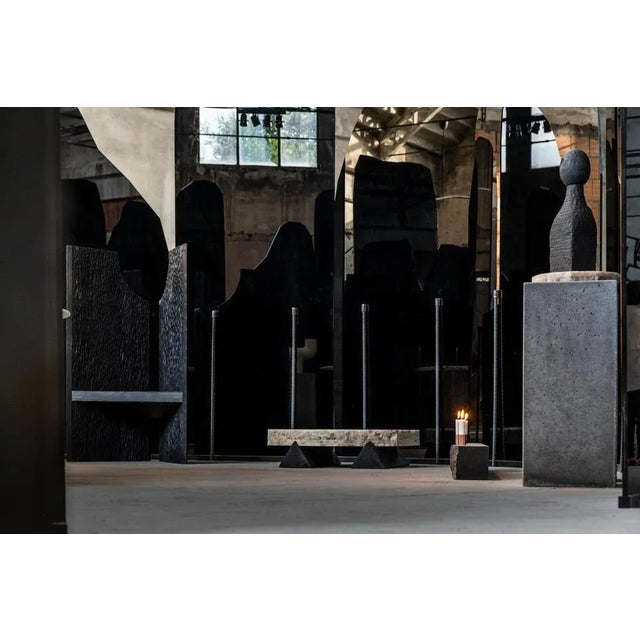 Nefti candle holder by Studiopepe. Dimensions: W 145 x D 15 x H 14 cm Materials: Nero abssoluto marble and copper....