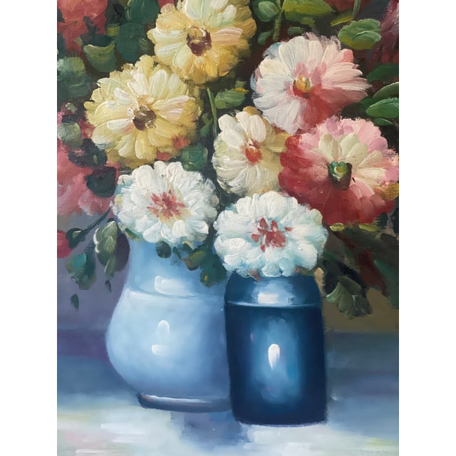1990s Montague Gorgeous Still Life - Florals in Blue - Original Oil on Canvas - Framed For Sale - Image 4 of 12