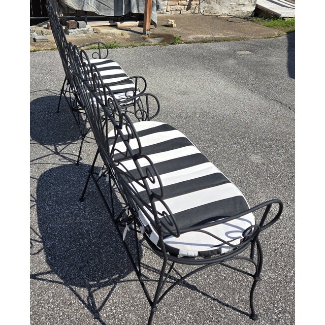 Mid-Century Modern 1950s Wrought Iron Salterini Style Peacock Benches - Set of 2 For Sale - Image 3 of 5