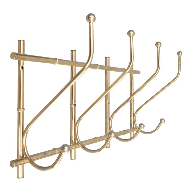 Vintage Hollywood Regency Brass Faux Bamboo Coat & Hat Rack For Sale