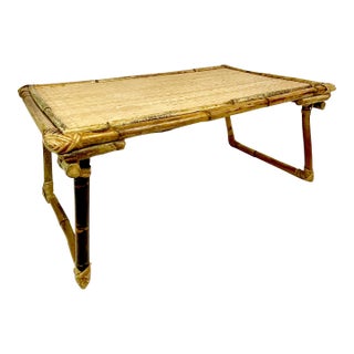 1970s Mid-Century Boho Chic Hollywood Regency Folding Bamboo Wicker Bed Tray For Sale