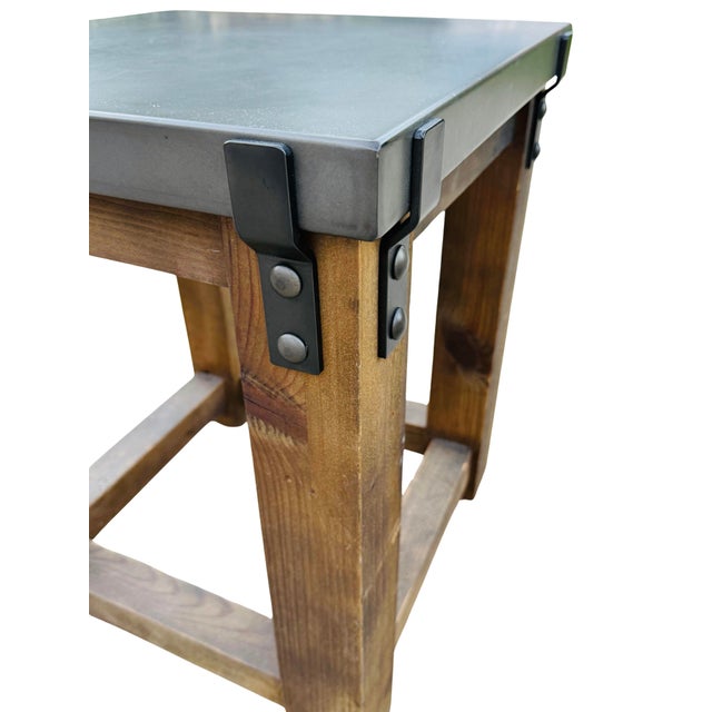 Restoration Hardware Rh Reclaimed Wood & Aged Zinc Strap Side Tables – Rustic Industrial Farmhouse Accent Tables For Sale - Image 13 of 16