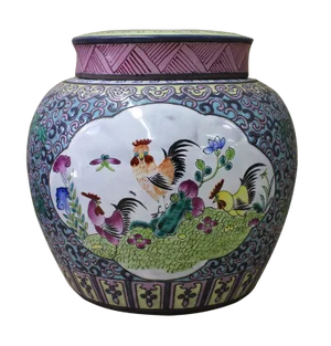 Chinese Zisha Clay Color Rooster Scenery Container Jar cs2636