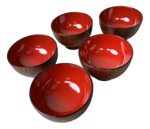 Lacquerware Rice Bowls from Aizu, Japan, 1950s, Set of 5