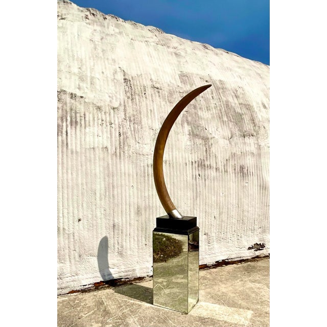 Vintage Sculptural Faux Tusk on Mirrored Pedestal For Sale In West Palm - Image 6 of 12