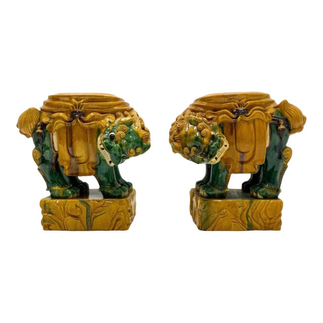 Mid-Century Italian Terracotta Foo Dog Garden Seats - a Pair For Sale