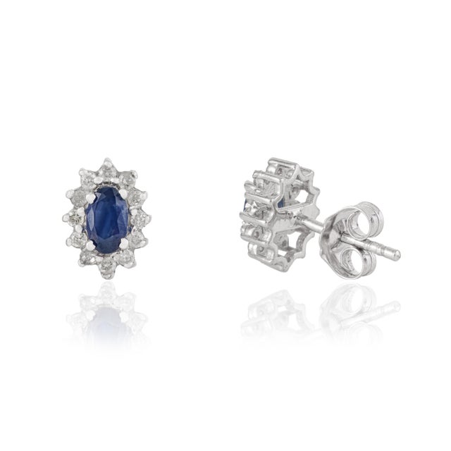 Not Yet Made - Made To Order Princess Diana-Inspired Oval Blue Sapphire & Diamond Halo Stud Earrings - A Pair For Sale - Image 5 of 13