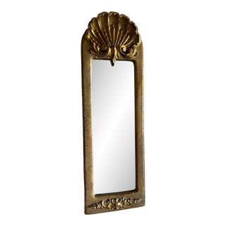 Vintage Petite Narrow Arch Top Georgian Style Gilded Wall Mirror With Shell Relief For Sale