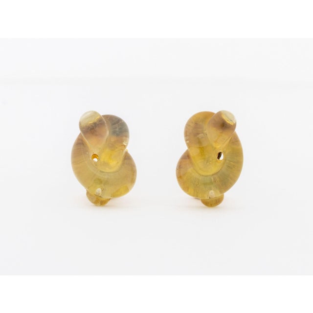 Infinity Knot Carved Glass and 18k Yellow Gold Earrings For Sale - Image 4 of 8