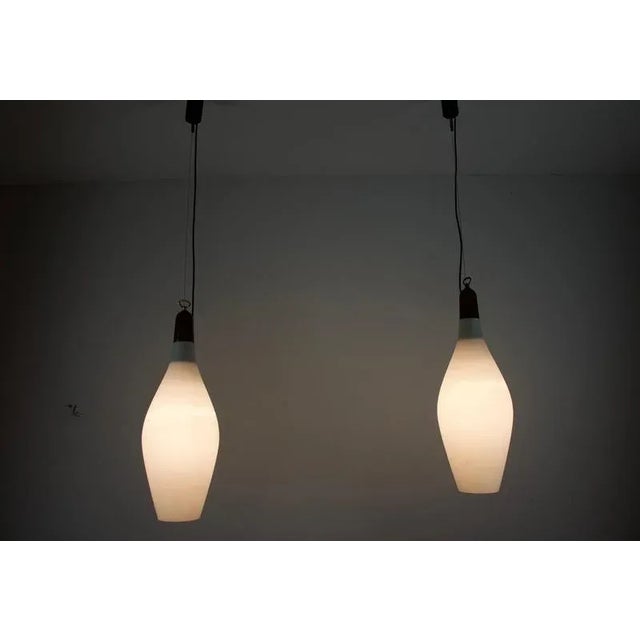 Mid-Century Modern Italian Pendant Lamps in Teak and Opal Glass, 1960s, Set of 2 For Sale - Image 12 of 14