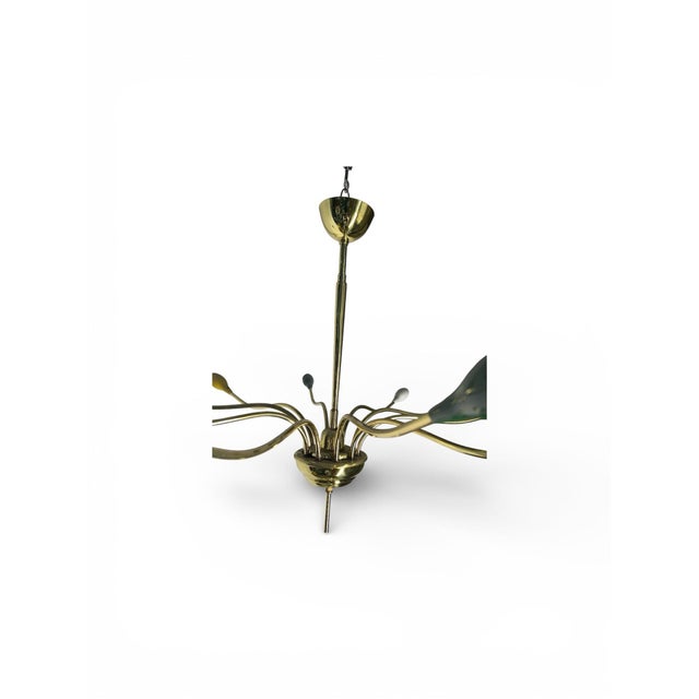 1960s Vintage Attributed to Stilnovo Italian Brass Chandelier 10 Arms For Sale - Image 5 of 7