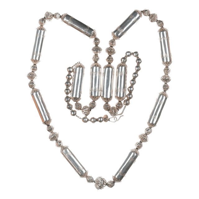 34" Martha Willeto Navajo pearl tubes and beaded sterling necklace For Sale