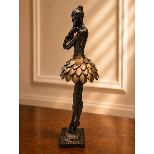 Uttermost Uttermost Bronze Finish Contemporary Ballerina Sculpture With Floral Petal Skirt For Sale - Image 4 of 7