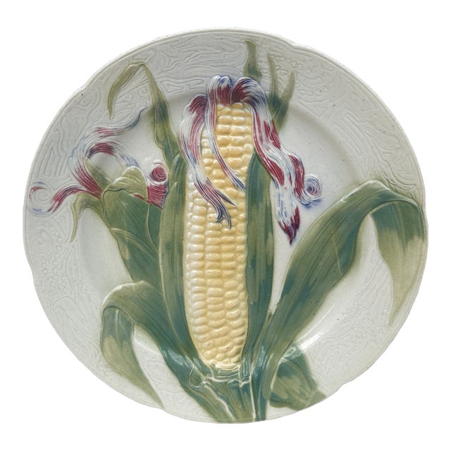 Majolica Corn Keller & Guerin Saint Clement Plate For Sale