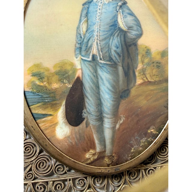 2 Sided Antique 1800's Miniature Mini Original Painting Portrait the Blue Boy For Sale - Image 10 of 14