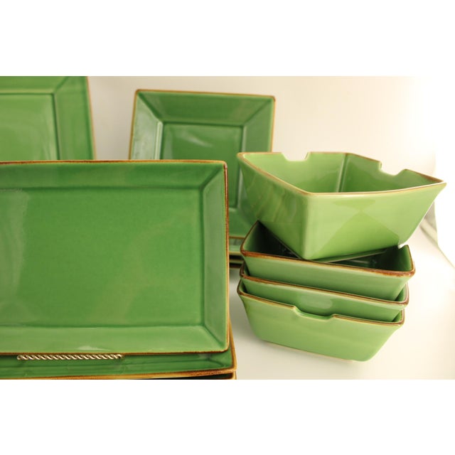 2000 - 2009 Gorgeous Lot of Pottery Barn Asian Square Green Dinnerware Settings for 4 People - 24 pcs For Sale - Image 5 of 10