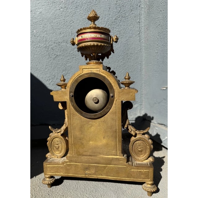 19th Century French Gilt Mantel Clock With Red Sevres Style Porcelain For Sale - Image 12 of 16