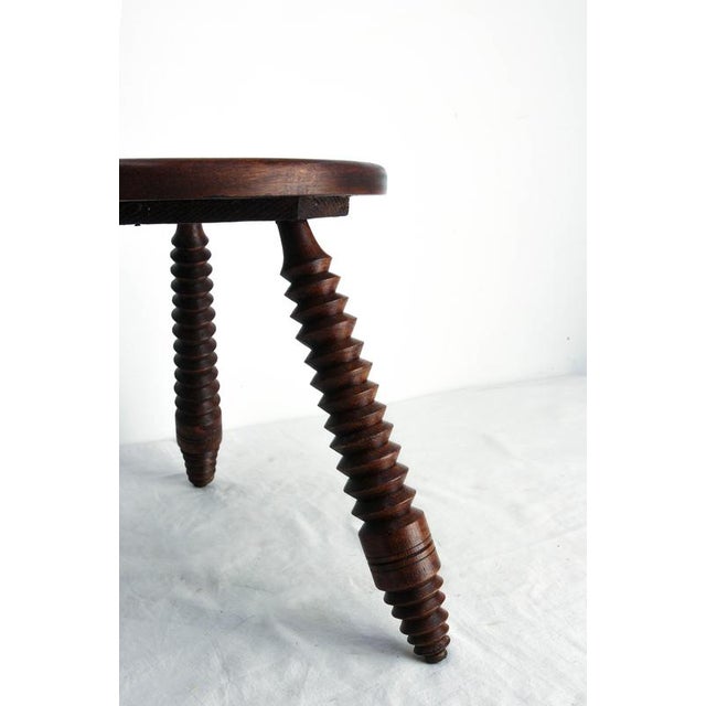 Three Legs Stool Round Oak in the style of Dudouyt, France, 1950 For Sale - Image 9 of 11