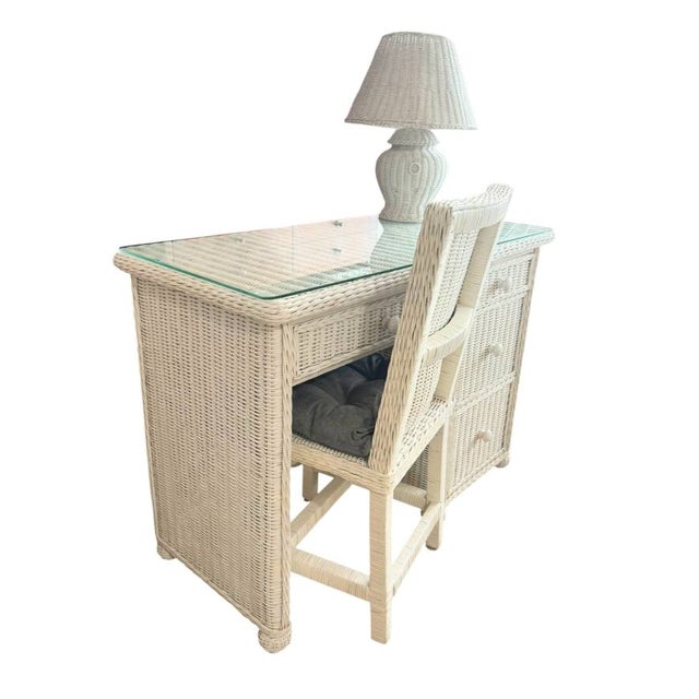 1970s Vintage Wicker Table Desk Lamp, White, 14x19" For Sale - Image 5 of 6
