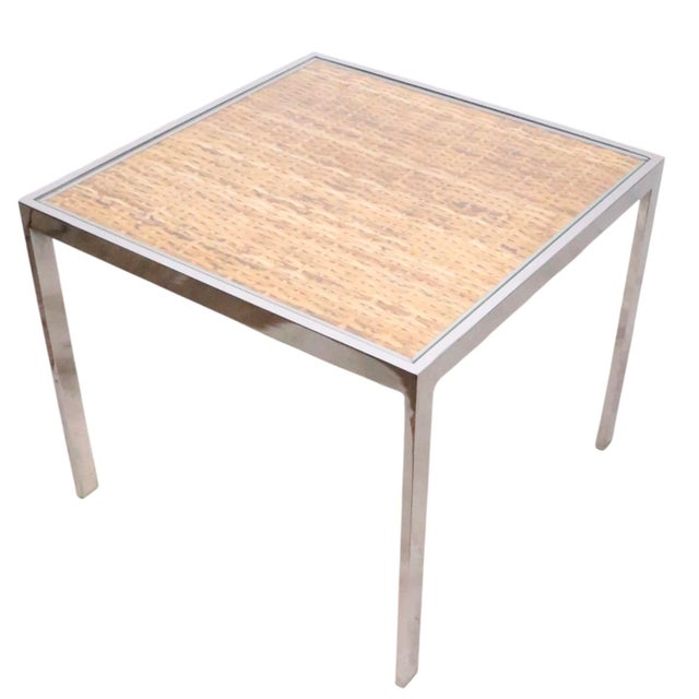 Wood Mid Century Chrome Wicker and Glass Side End Table C. 1970's For Sale - Image 7 of 12