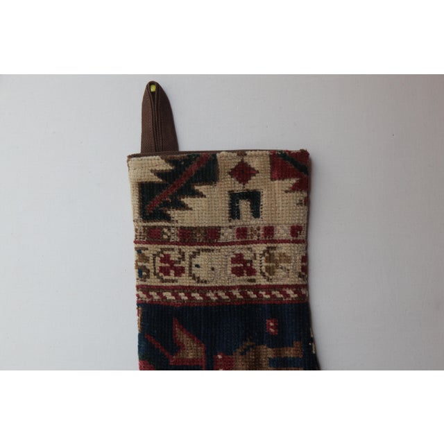 Rustic Antique Rug Stocking – Folk Art Home Accent For Sale - Image 4 of 7